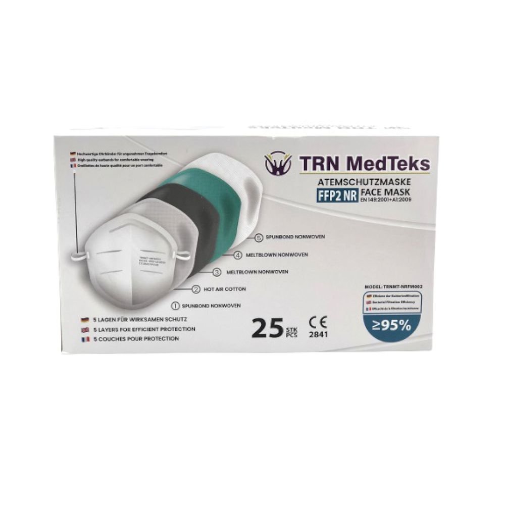 TRN MedTeks Μάσκες Προστασίας KN95 FFP2 NR 5-layer 200 τμχ Λευκό/Μαύρο - Image 3